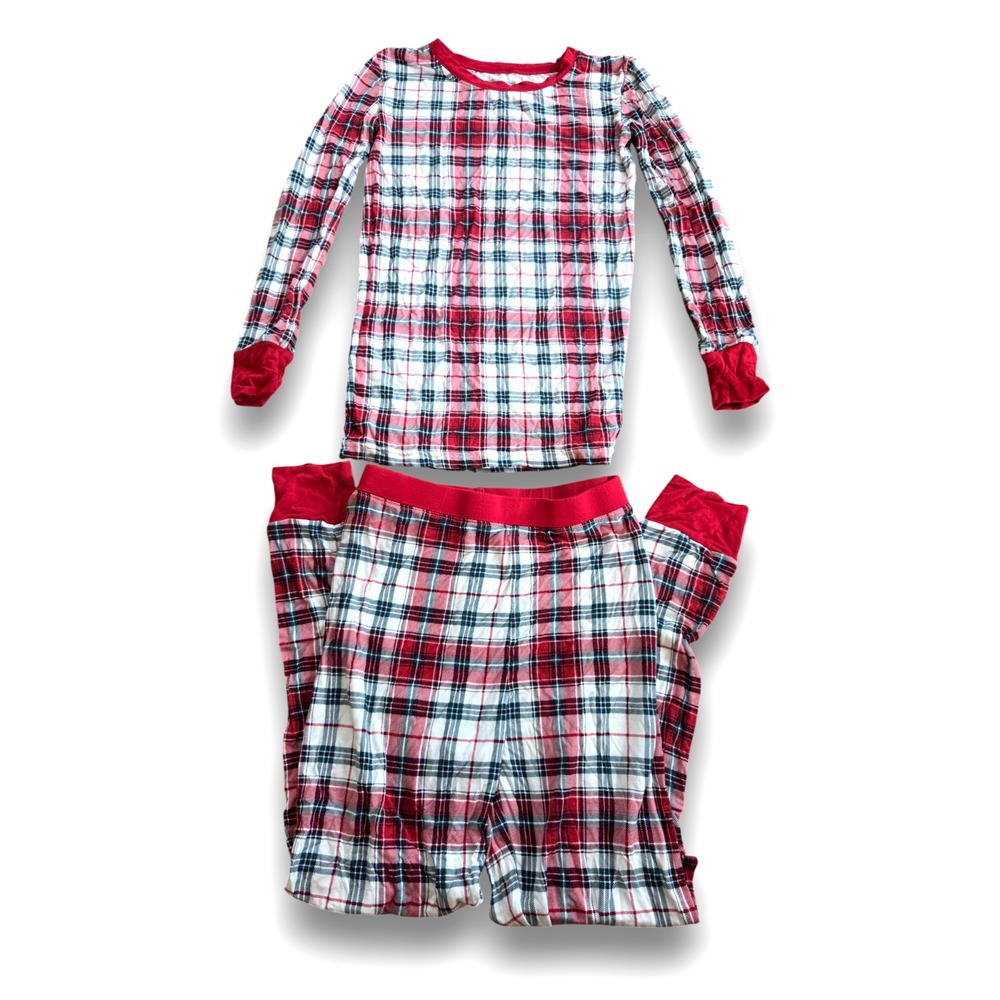 Little Sleepies Red Christmas Holiday Plaid Pajamas Set Red Bamboo Kids 9/10